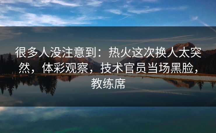 很多人没注意到：热火这次换人太突然，体彩观察，技术官员当场黑脸，教练席